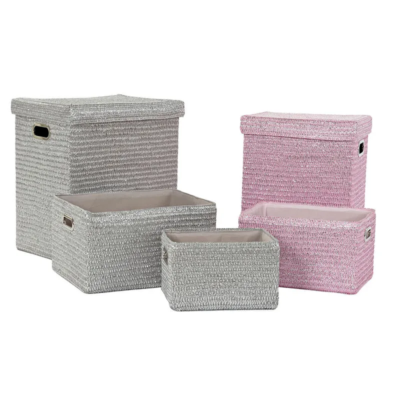 Multi-purpose basket DKD Home Decor Pink Silver polypropylene 44 x 36 x 50 cm 4 Kg 5 Pieces
