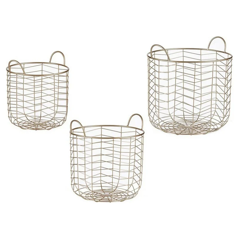 Set of Baskets Gift Decor Golden Metal 3 Pieces (3 Units)