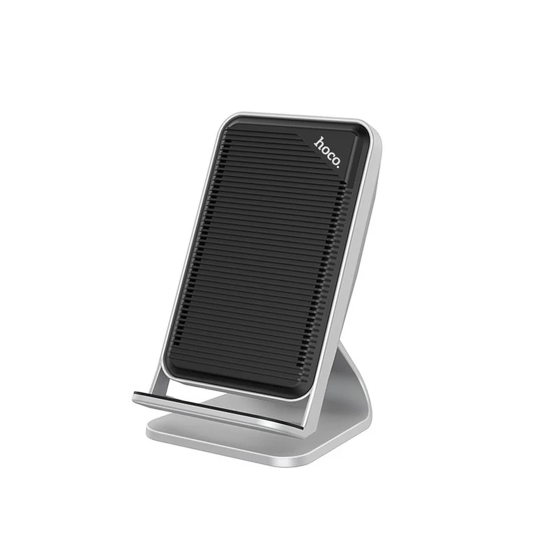 Hoco Supporto Da Tavolo Caricabatteria Wireless Con Ventola 10W 2A Qc3.0 Argento