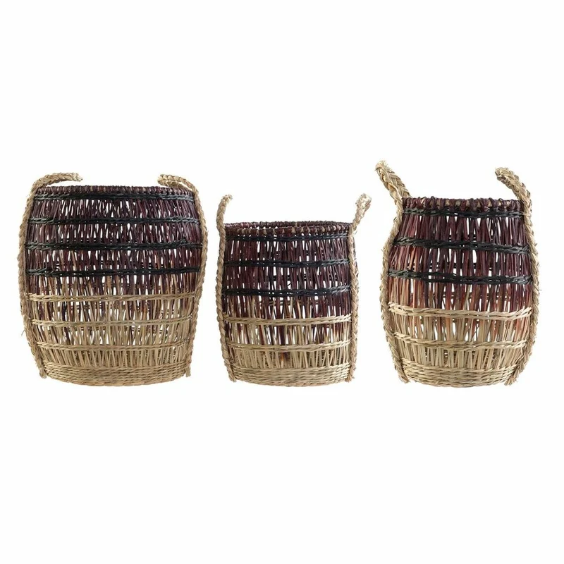 Basket set DKD Home Decor Natural Lilac Seagrass (3 Pieces)
