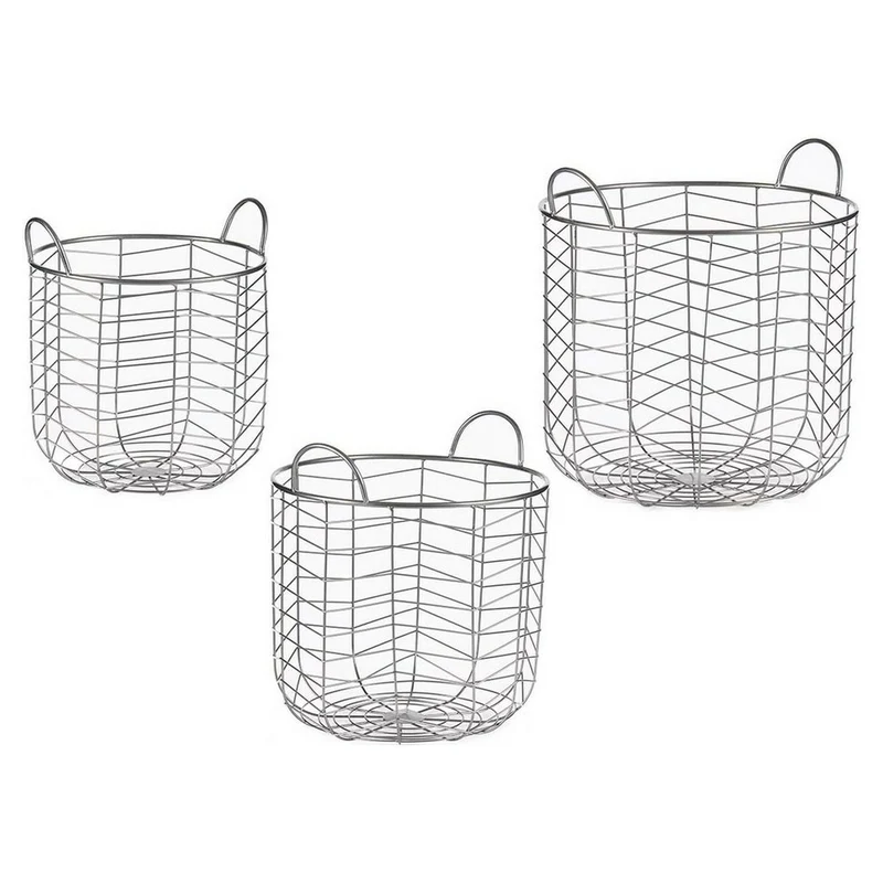 Set of Baskets Gift Decor Silver Metal 3 Pieces (3 Units)
