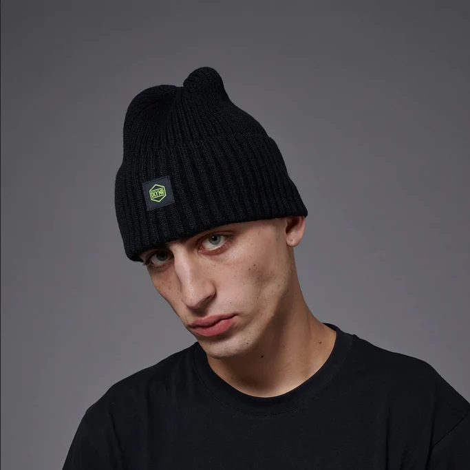 Dolly Noire cappellino a cuffia Logo Label Beanie BE333-HF-02 nero-giallo