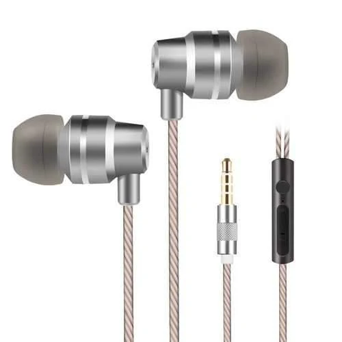 3.5mm Wired In-ear Wire-Control Metal Earphone Gray with Microphone