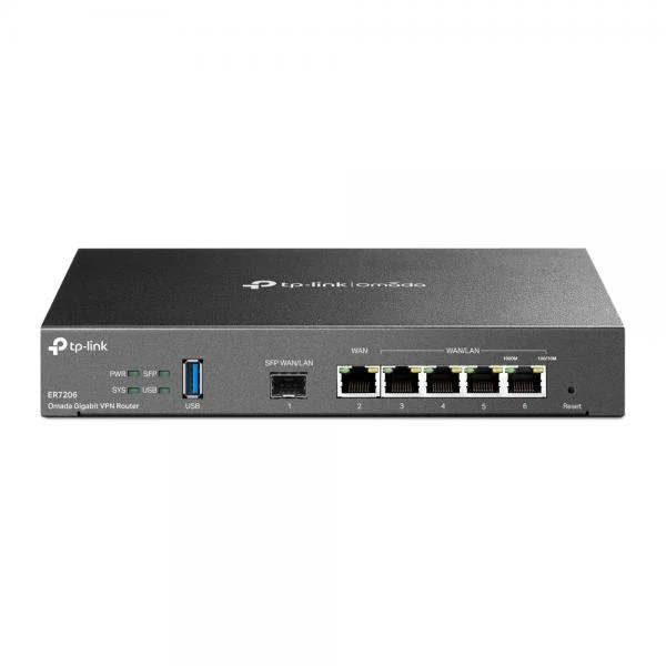 TP-Link - ER7206 - SafeStream Gigabit Dual-WAN VPN Router, 5 Gigabit Ports, 1 Gigabit SFP WAN port, 1 Gigabit RJ45 WAN port and 2 Gigabit WAN/LAN ports. Supports up to 100 IPsec LAN-to-LAN connections [ER7206]