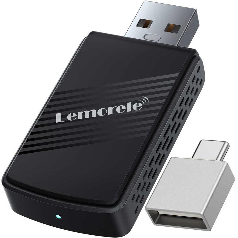Lemorele P90 Wireless CarPlay USB-A Universal Adapter with Type-C Adapter