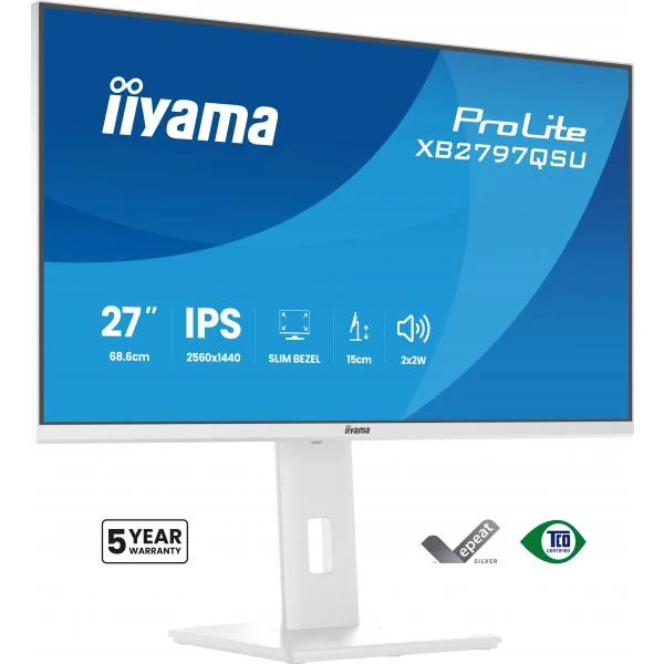 iiyama ProLite XB2797QSU-W1 Monitor PC 68,6 cm (27") 2560 x 1440 Pixel Quad HD LED Bianco [XB2797QSU-W1]