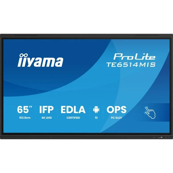 iiyama PROLITE TE6514MIS-B2AG Pannello piatto per segnaletica digitale 165,1 cm (65") LCD Wi-Fi 435 cd/m 4K Ultra HD Nero Touch screen Processore integrato Android 24/7 [TE6514MIS-B2AG]