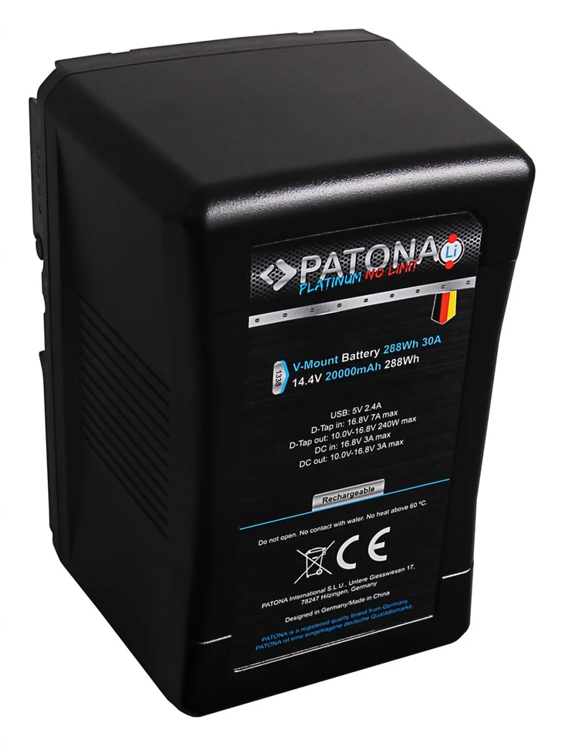 PATONA PREMIUM PLATINUM BATTERY V-MOUNT 30A 288WH WITH TESLA-CELLS F. SONY BP-290W DSR 250P 600P 650P 652P
