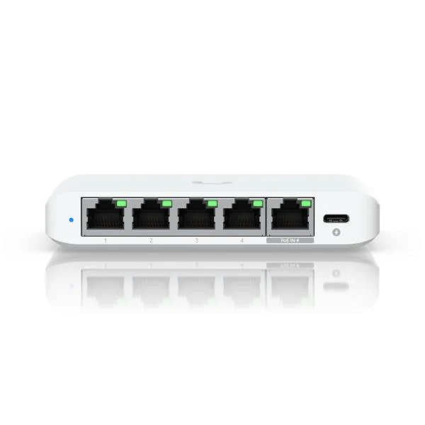 Ubiquiti - USW-Flex-2.5G-5-EU - UniFi 5 Port Layer 2 switch with 4 2.5 GbE ports, 2.5 GbE PoE+ input port for power, Optional powering with included 5V, 1A USB-C adapter... [USW-Flex-2.5G-5-EU]