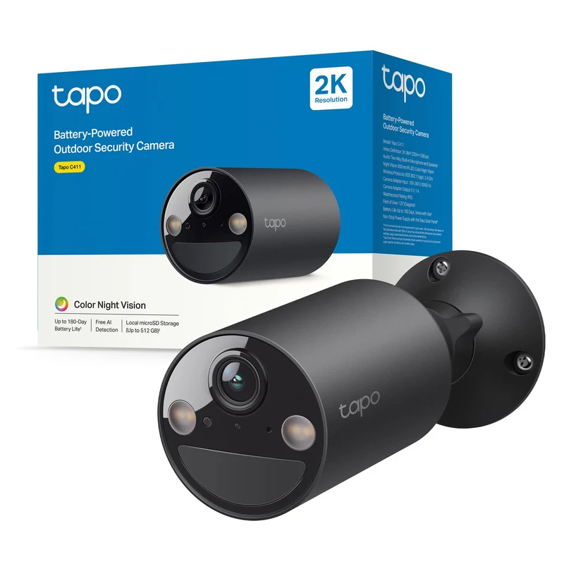 Tapo C411 Telecamera Wi-Fi Esterno a Batteria 2K 3MP, Visione Notturna a Colori