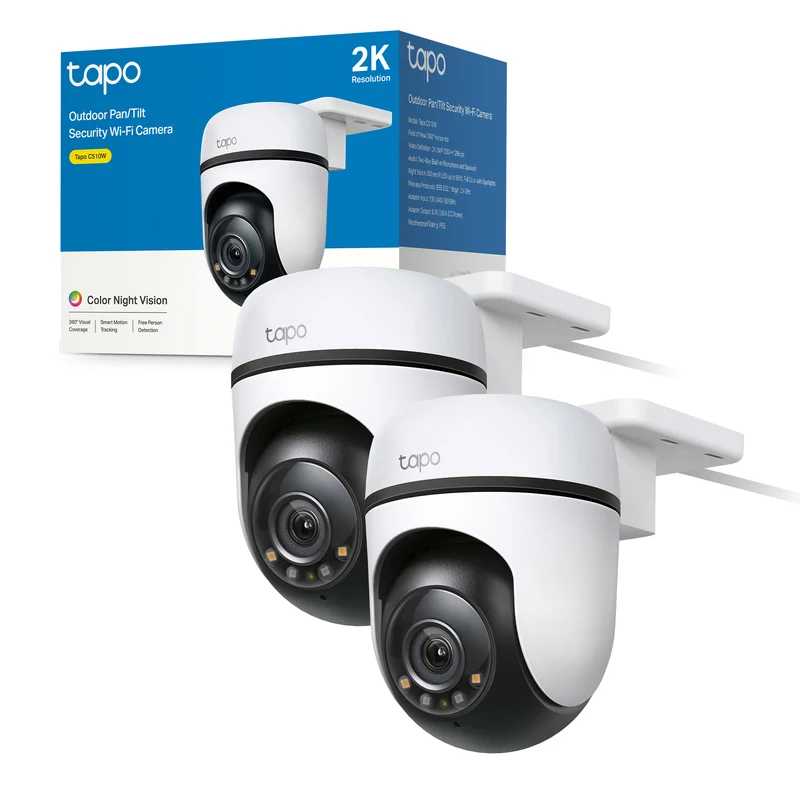 Tapo C510W Telecamera WiFi Esterno 2K 3MP, Visione a Colori, 360° PTZ, 2pz