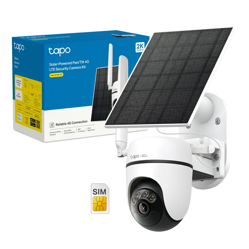 Tapo C615G KIT Telecamera 4G LTE Esterno 2K 3MP con Pannello Solare, 360° PTZ