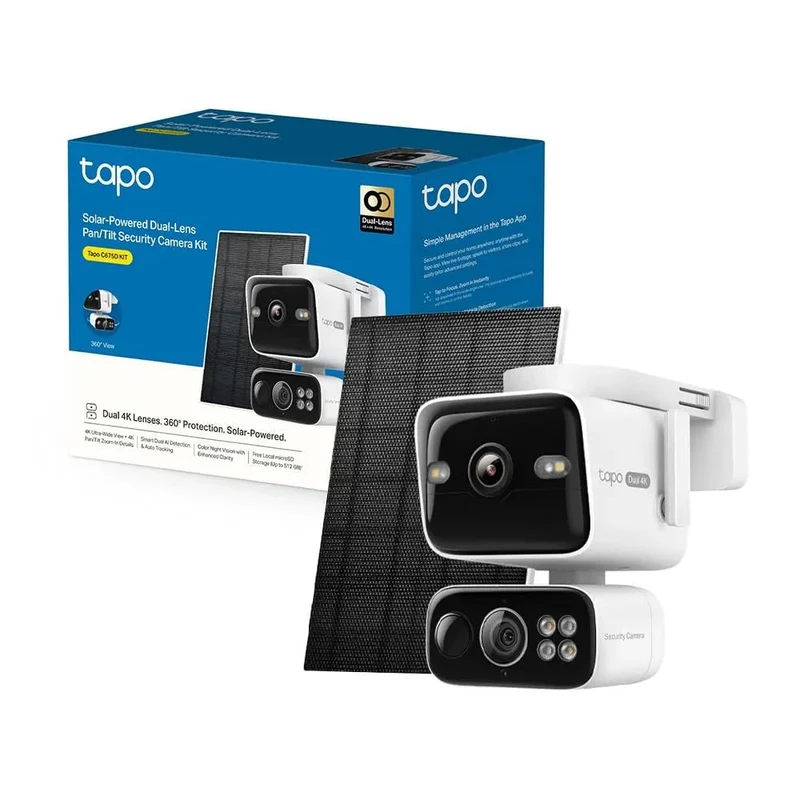 Tapo C675D KIT Telecamera WiFi Esterno 4K+4K Doppio Obiettivo Solare, 360° PTZ