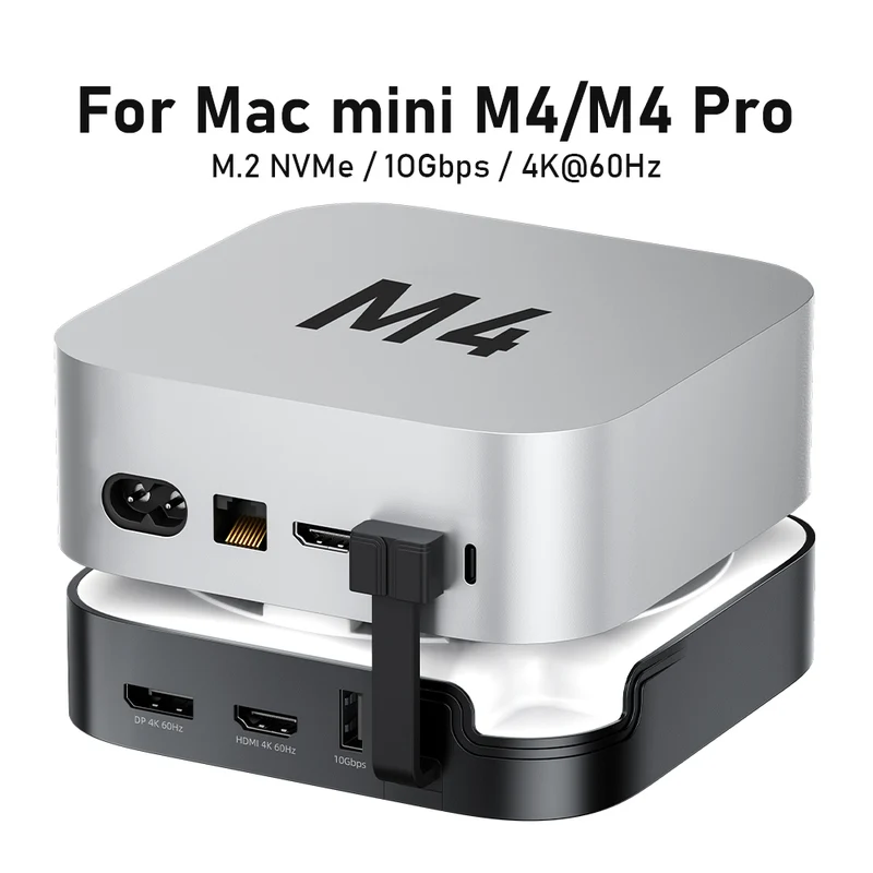 Lemorele TC800 9-in-1 Mac mini M4 docking station features an M.2 NVMe SSD slot, supports triple-screen 4K 60Hz display, and is compatible with Mac mini M4/M4 Pro.