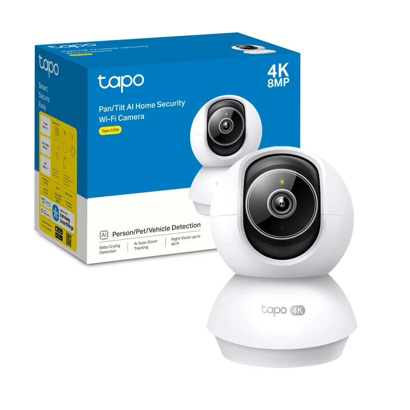 Tapo C250 Telecamera WiFi Interno 4K 8MP, 360° PTZ, Rilevamento AI