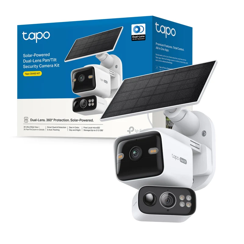 Tapo C645D KIT Telecamera WiFi Esterno 2K Doppio Obiettivo Solare, 360° PTZ