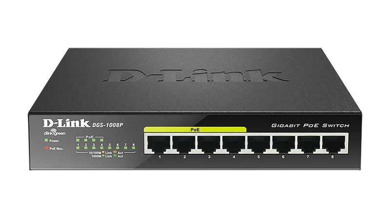 D-Link DGS-1008P/E switch di rete Non gestito L2 Gigabit Ethernet (10/100/1000) Supporto Power over Ethernet (PoE) Desktop Nero [DGS-1008P/E]