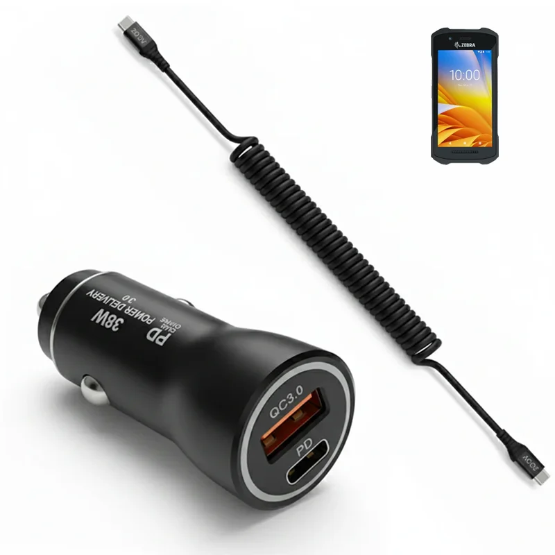 38W Zebra Scanner Vehicle Charger Kit with Coiled USB-C Cable | Agoz
