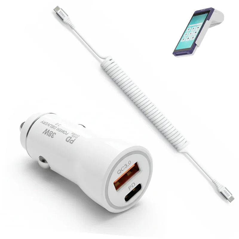 38W Fast Car Charger and USB-C Coiled Cable for GoDaddy POS Devices