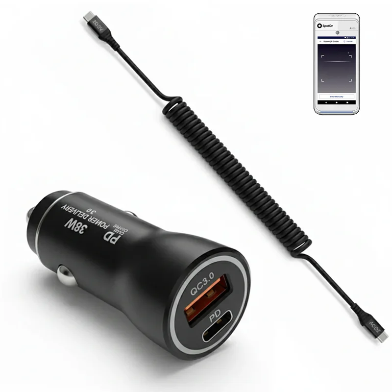 38W Fast Car Charger and USB-C Coiled Cable for SpotOn POS