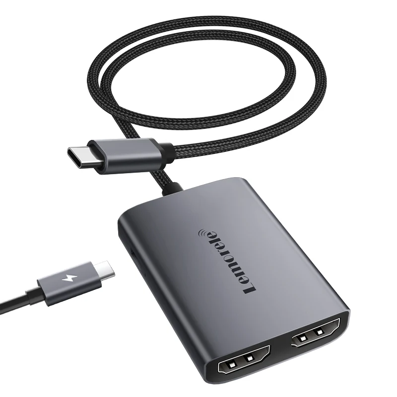 Lemorele HD30 Dual HDMI Adapter with 4K30Hz + 1080P60Hz and 60W PD Charging