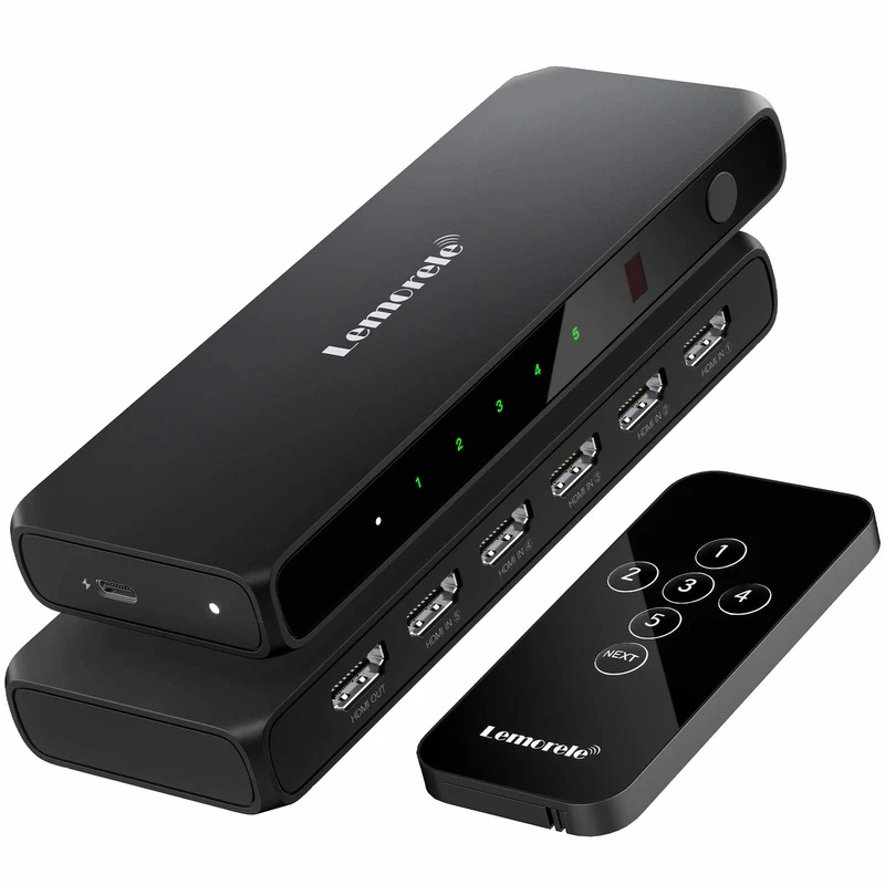 Lemorele G96 5-in-1 HDMI Switch with Remote Control, 4K30Hz Output