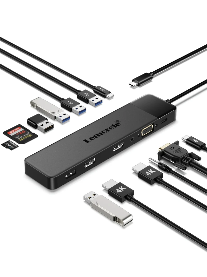 Lemorele TC200 13-in-1 USB-C Hub with Dual HDMI, VGA & PD 100W