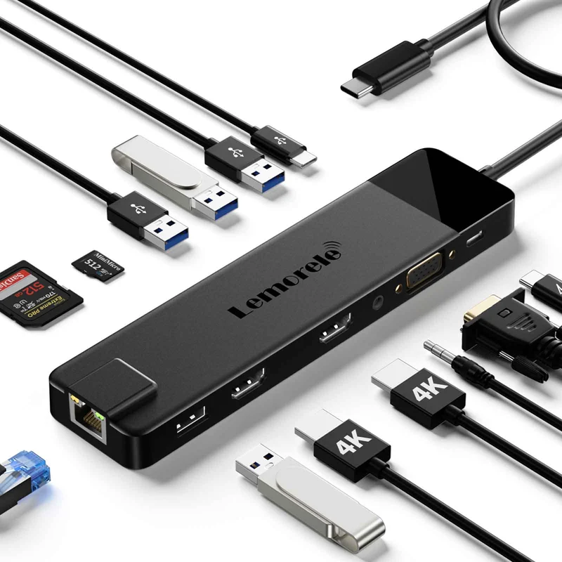 Lemorele TC100 | 13-in-1 USB-C Dock for MacBook with Dual 4K HDMI