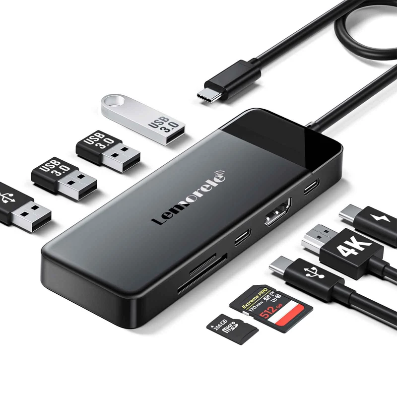 Lemorele TC92 USB-C 9-in-1 Docking Station | 4K HDMI, 100W PD, Multi-Port Hub