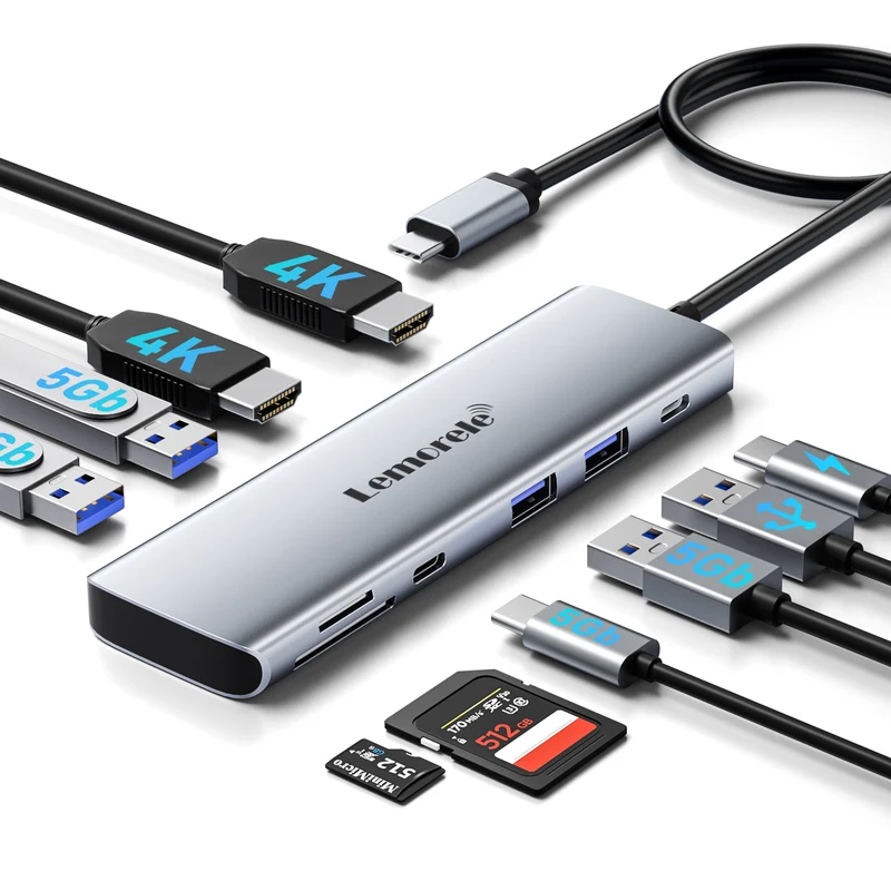 Lemorele TC91 Dual HDMI USB-C Hub | 10-in-1 Dock with 100W Power Delivery