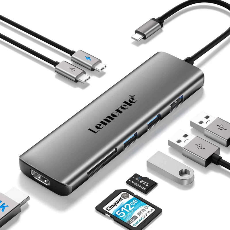 Lemorele TC38L USB-C 8-in-1 Hub with 4K HDMI & 100W PD Charging
