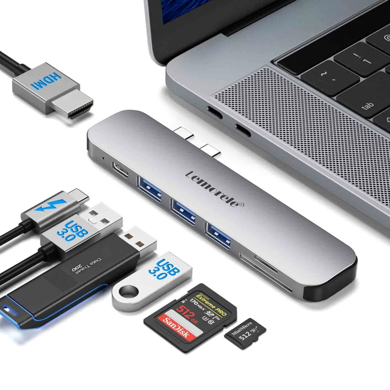 Lemorele TC52 USB-C 7-in-2 Dock for MacBook with 4K HDMI & Thunderbolt