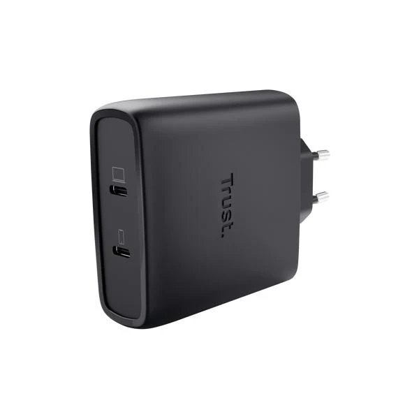TRUST ALIMENTATORE/CARICABATTERIA 100W 2 PORTE USB-C GAN - PLASTICA RICICLATA 50 - MAXO - NERO [25527]