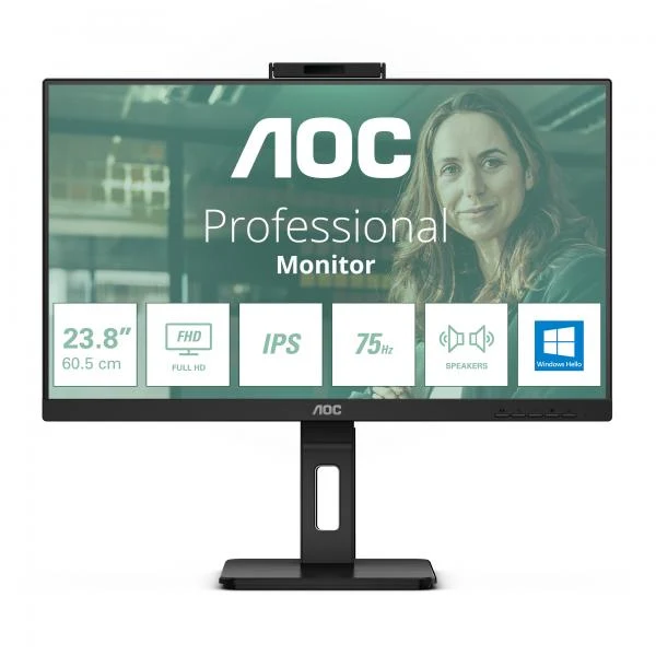 Aoc P3 Series - 24 inch - Full HD IPS LED Monitor - 1920x1080 - Pivot / HAS / RJ45 / USB-C / Webcam [24P3CW]