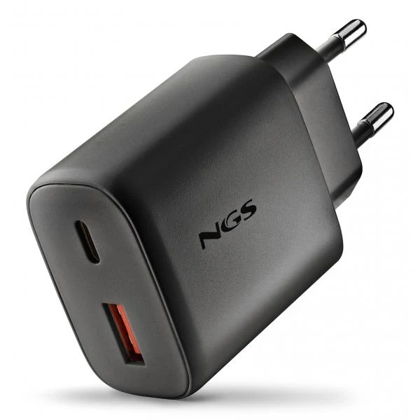 NGS ERA 45W BLACK: CARICATORE GaN DA PARETE UNIVERSALE DA 45W con 2 porte: USB-C + USB-A [ERA45WBLACK]