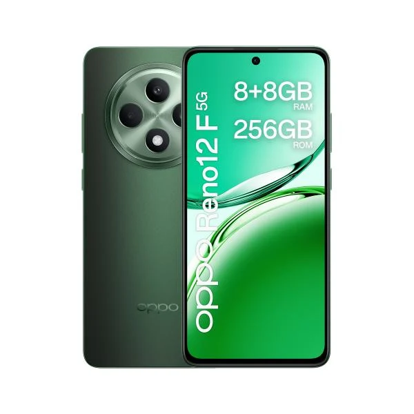 OPPO Reno12 F 5G AI Smartphone, Tripla fotocamera 50+8+2MP, Selfie 32MP, Display 6.67 120HZ AMOLED FHD+, 5000mAh, RAM 8GB(Esp4GB/6GB/8GB)+ROM 256GB, [Versione Italia], Olive Green [0116100287]