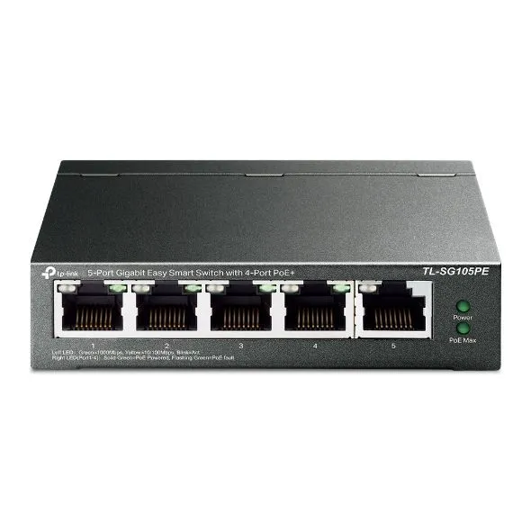TP-Link TL-SG105PE switch di rete Gestito L2 Gigabit Ethernet (10/100/1000) Supporto Power over Ethernet (PoE) Nero [TL-SG105PE]