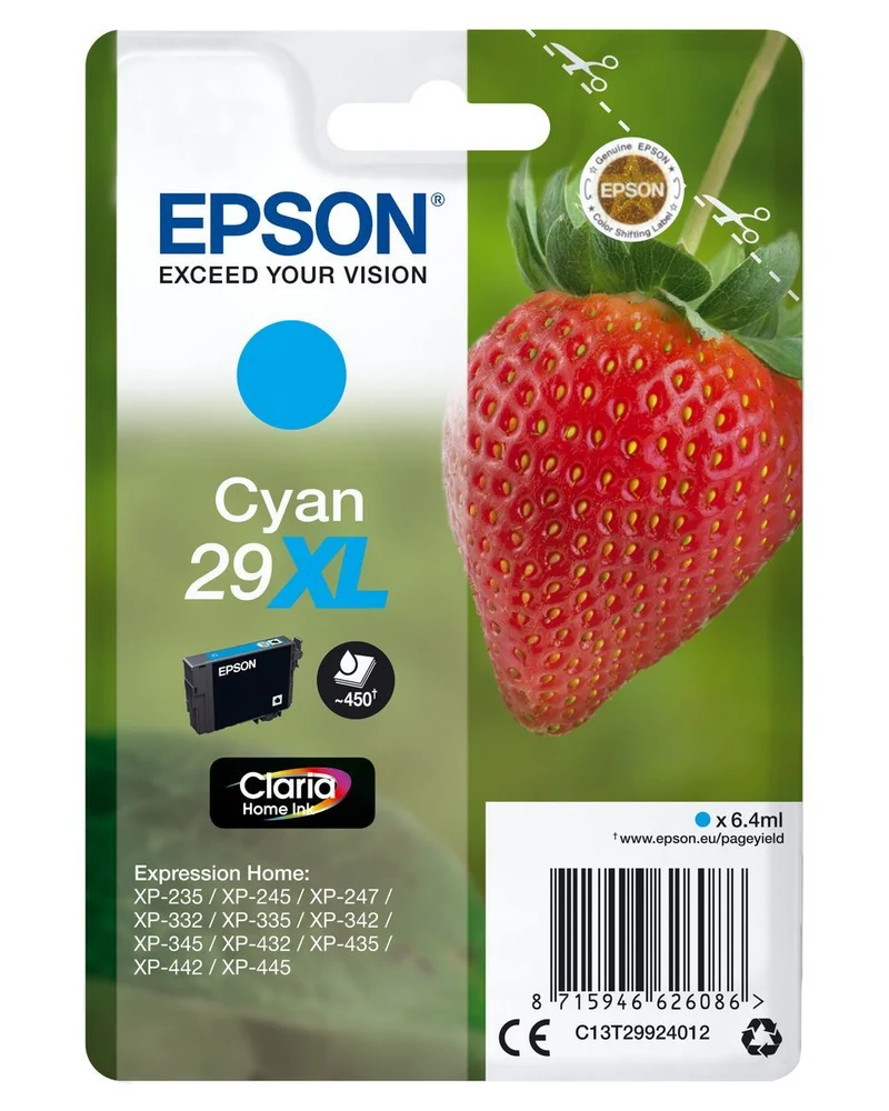 Epson Strawberry Singlepack Cyan 29XL Claria Home Ink [C13T29924012]