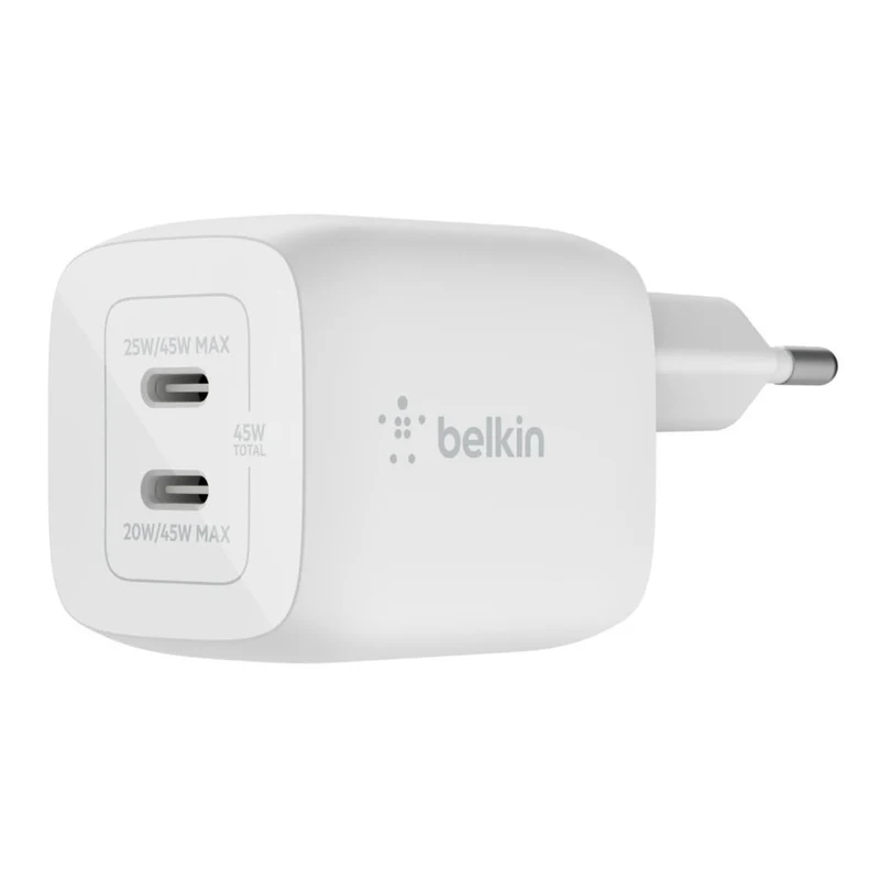 Belkin CARICABATTERIA DA PARETE DOPPIO GAN USB-C PPS 45W [WCH011VFWH]
