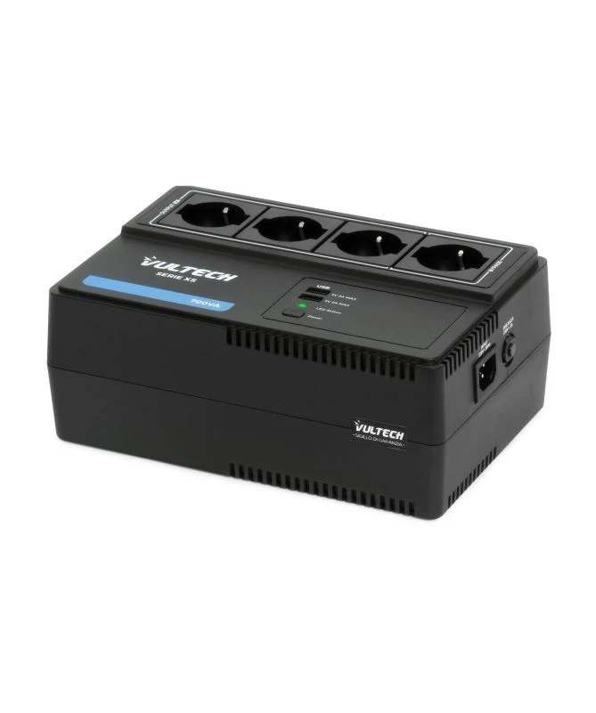 Vultech UPS700VA-XS - Gruppo di continuità 700VA 4x Bipasso/Schuko + 2x USB [UPS700VA-XS]