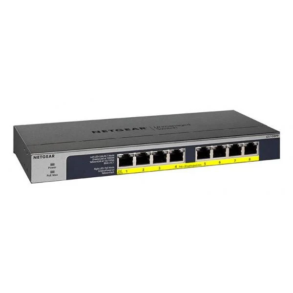 NETGEAR GS108PP Non gestito Gigabit Ethernet (10/100/1000) Supporto Power over Ethernet (PoE) Nero [GS108PP-100EUS]