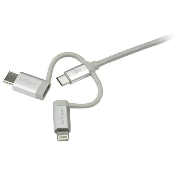 StarTech.com Cavo di ricarica multiplo USB da 1m - Adattatore da USB a Micro-USB o USB-C o Lightning per iPhone / iPad / iPod / Android - Certificato Apple MFi - Caricatore USB 3 in 1 - Intrecciato