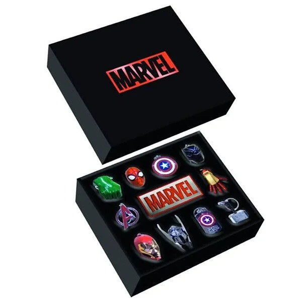Marvel Scatola Regalo 11 Portachiavi In Metallo Avengers Spiderman Hulk America.