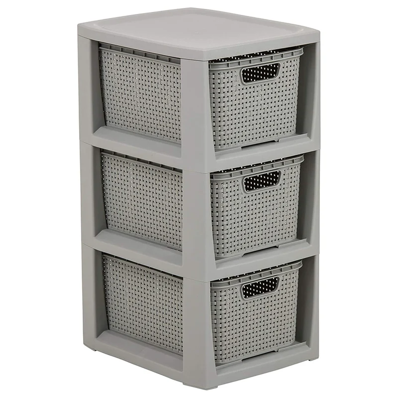 BranQ Portaoggetti in rattan con 3 cestini colore grigio 3x7l