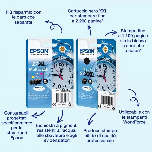 EPSON CART. INK NERO 27XL SERIE SVEGLIA PER WF-7620 [C13T27114012]