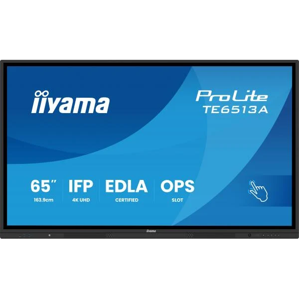 iiyama TE6513A-B3AG visualizzatore di messaggi Pannello piatto interattivo 163,8 cm (64.5") LCD Wi-Fi 500 cd/m 4K Ultra HD Nero Touch screen Processore integrato Android 24/7 [TE6513A-B3AG]