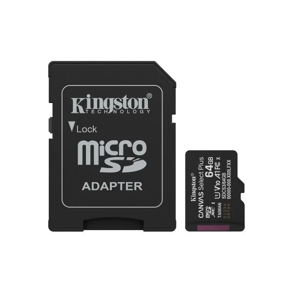 KINGSTON MICRO SDHC 64GB CANVAS SELECT 80R CL10 UHS-I CON ADATTATORE SD [SDCS3/64GB]