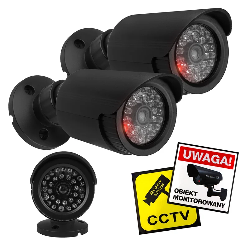 Set di due telecamere tubolari finte, LED IR, nere, alimentazione 2xAA (non incluse), ABS, IR1800 BT