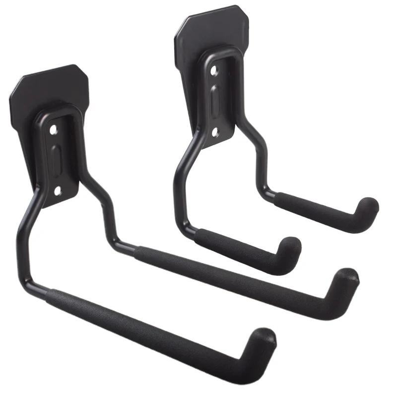Supporto a parete per garage Maclean, per pneumatici, attrezzi da giardino, scala, tubi da giardino, acciaio, carico massimo 35 kg, MC-439 + gancio a parete in acciaio per garage 35 kg nero