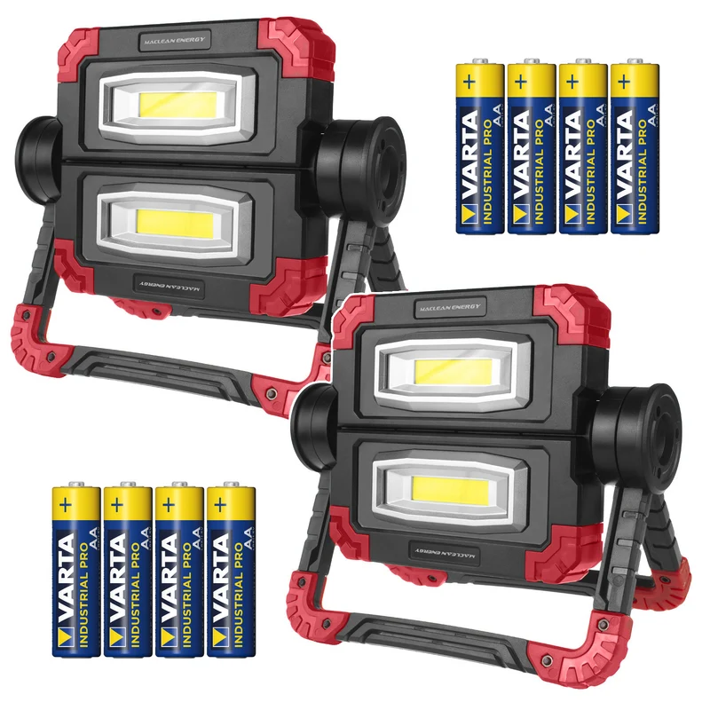 Lampada da lavoro LED COB Maclean, 300 lm, 3 modalità di illuminazione, temperatura di colore 6500K, MCE439 2 pezzi + 8 batterie Varta Industrial AA